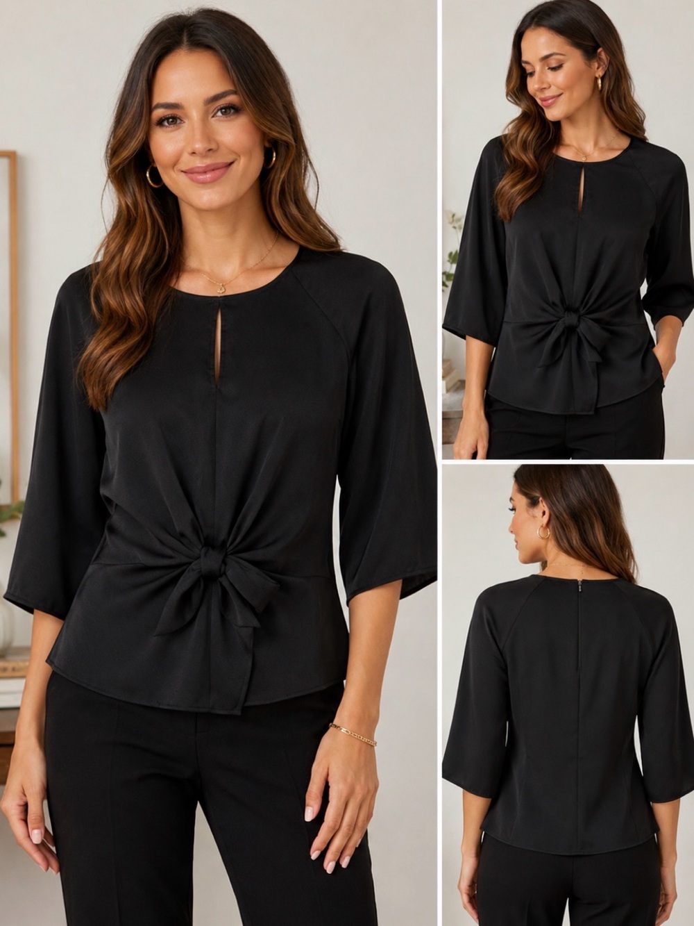 Vince Camuto Black Knot-Front Blouse